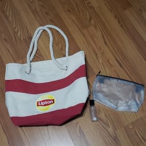 3 pc Beach bag tote travel bag lot set Lipton